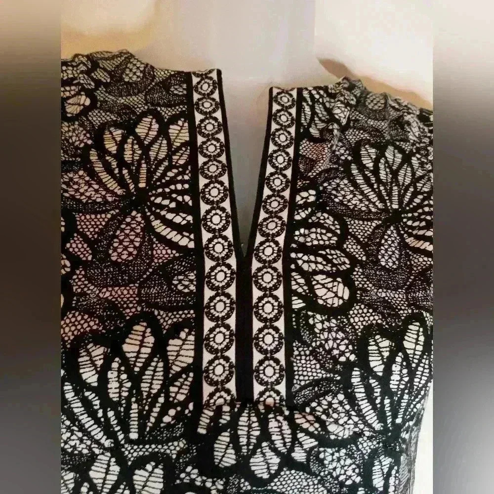 Adorne black white holiday party lace floral  Whimsigoth Fairy Grunge Midi Dress - Picture 3 of 7